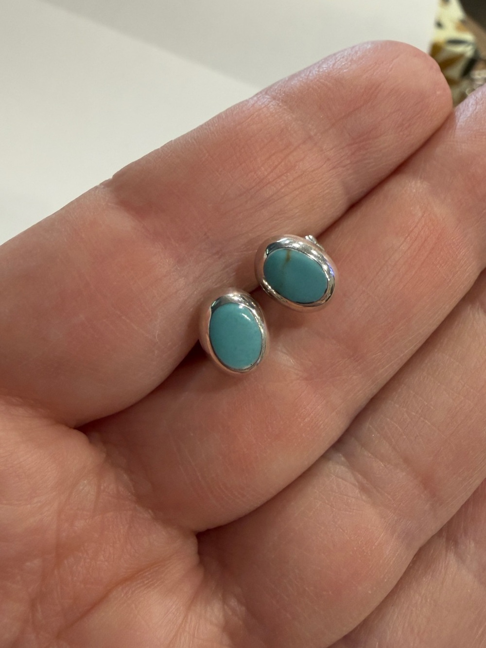 Sterling Silver Turquoise Oval Stud Earrings - Blue
